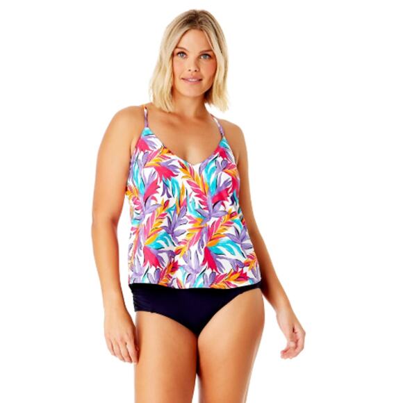 NEW Anne Cole Tropical Tankini Top Size XS Criss Cross Loose Fit Swim Suit Beach - Picture 1 of 12